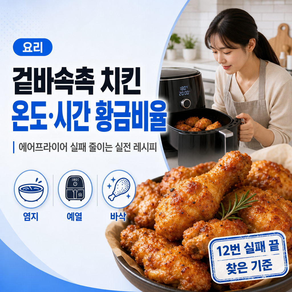 에어프라이어로 겉바속촉 치킨 만드는 법: 제가 12번 실패 끝에 찾은 온도·시간·염지 황금비율