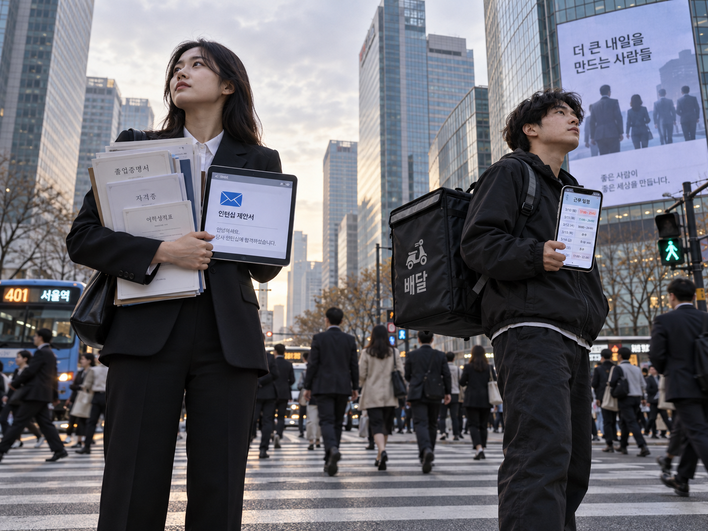 서로 다른 준비 환경에서 출발하는 두 취업 준비 청년의 모습
